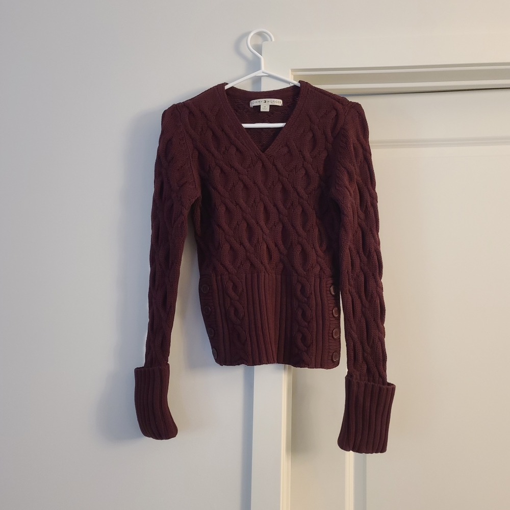 Tommy Hilfiger Burgundy V-Neck Sweater